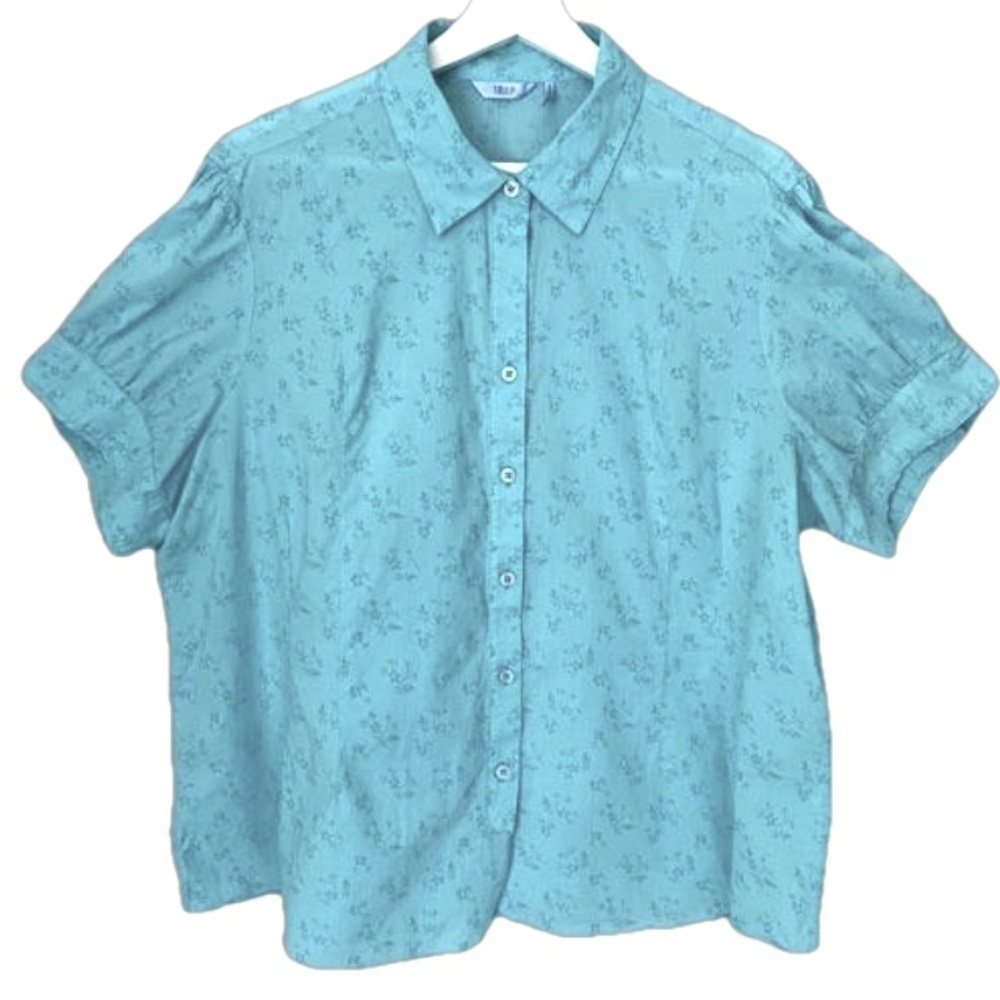 IZOD Top Short Sleeve Button Up Collared Floral Light Blue Women Size 1X
